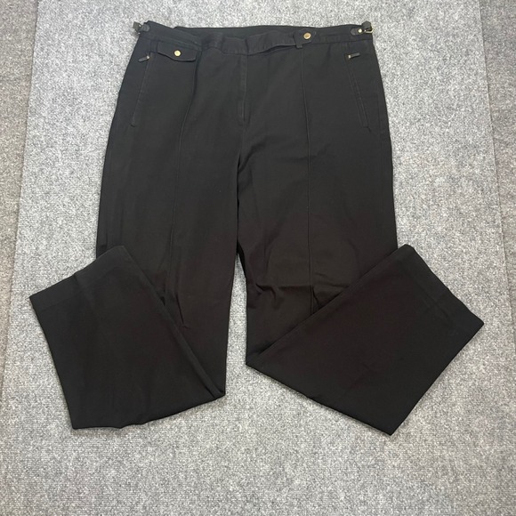 Vintage Lauren Ralph Lauren Womens Pants Black Plus Sz 20W Cotton‎ Leather Brass - Picture 2 of 13